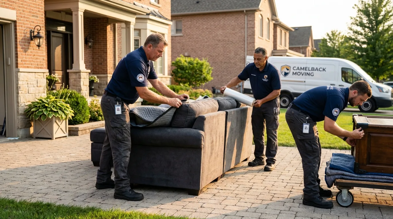 Large estate moving crew wrapping furniture in Cameron, LA